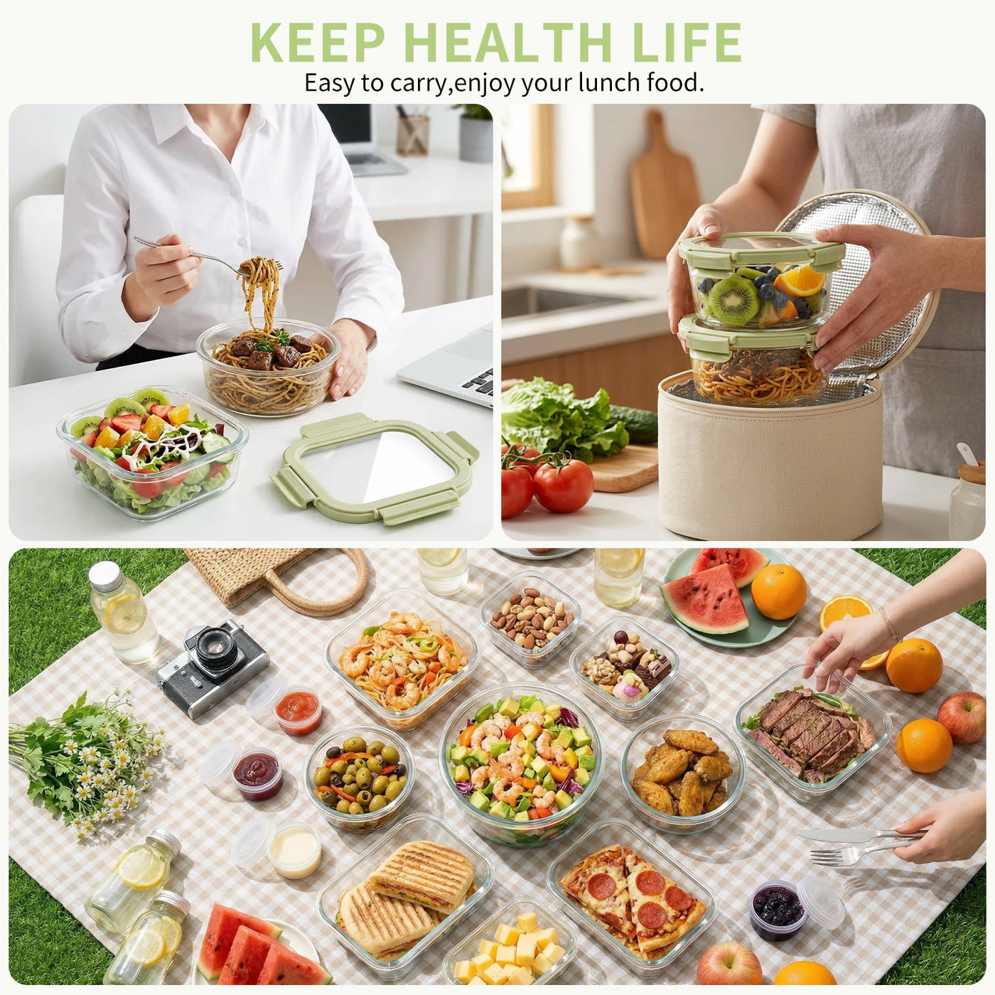 36-Piece Glass Food Storage Containers with Tempered Lids Set, Borosilicate Oven-Safe(-4°F~950°F), Airtight Meal Prep Lunch Box Containers (18