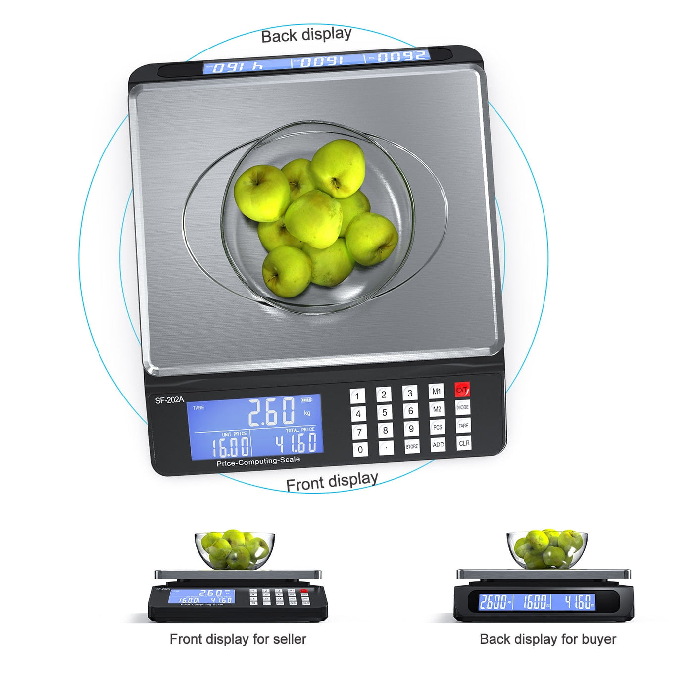 Digital Computing Price Scale with Capacity 66lbs and 0.1oz Readability, AC/DC, for Accurate Kitchen, Food and Portion Weighing
