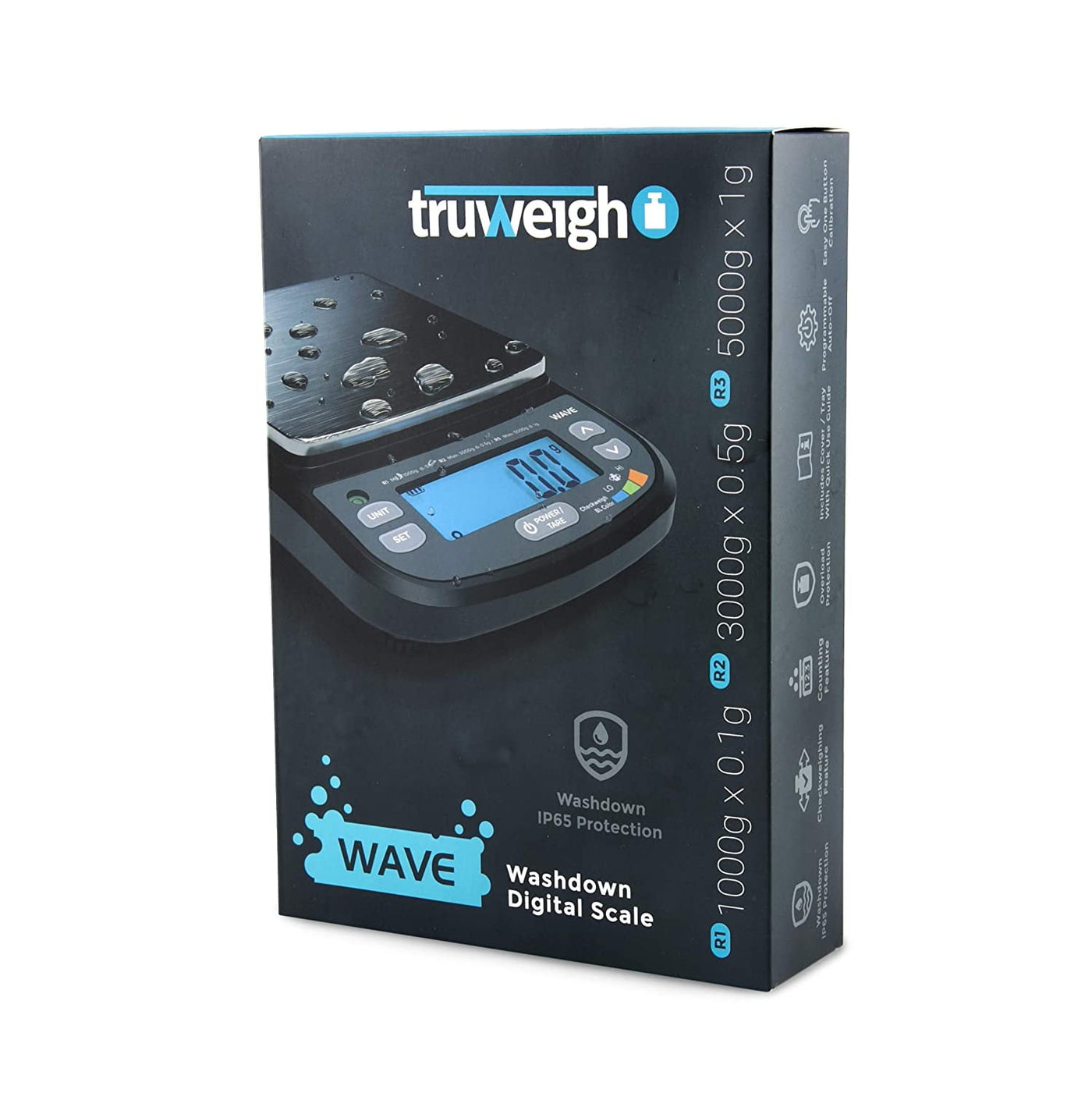 Wave Waterproof Digital Scale (1000g X 0.1g Black), Washdown Ip65 Protection, Waterproof Food Scale, Scientific Digital Scale, Digital Kitchen Scale