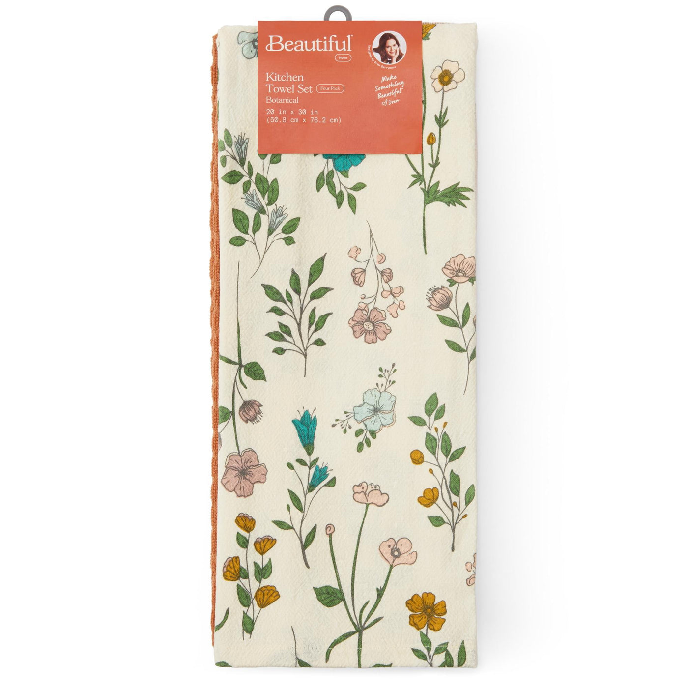 Beautiful Botanical 4-Piece Kitchen Towel Set By, Multiple, 30"W X 20"L, for Drying Dishes, Wiping Counters and Everyday Kitchen Cleaning