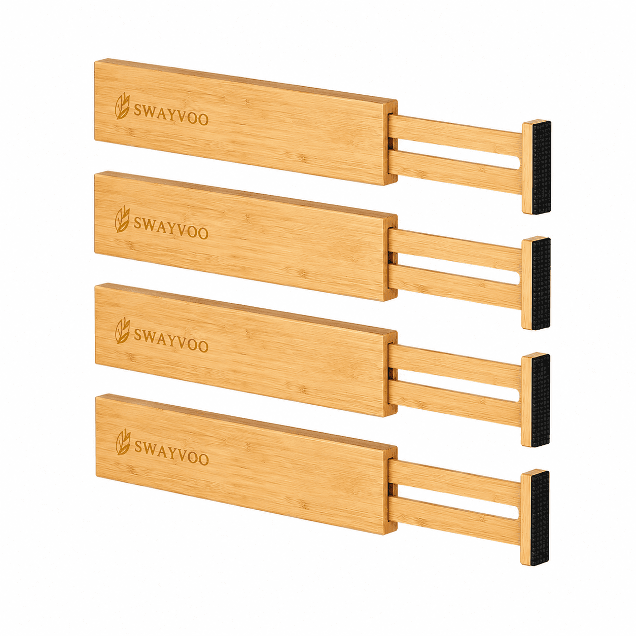 Bamboo Drawer Dividers, 4-Pack Adjustable Drawer Organizer Separators for Kitchen, Bedroom, Bathroom, Cabinet, Office and Dresser Storage (17–22"