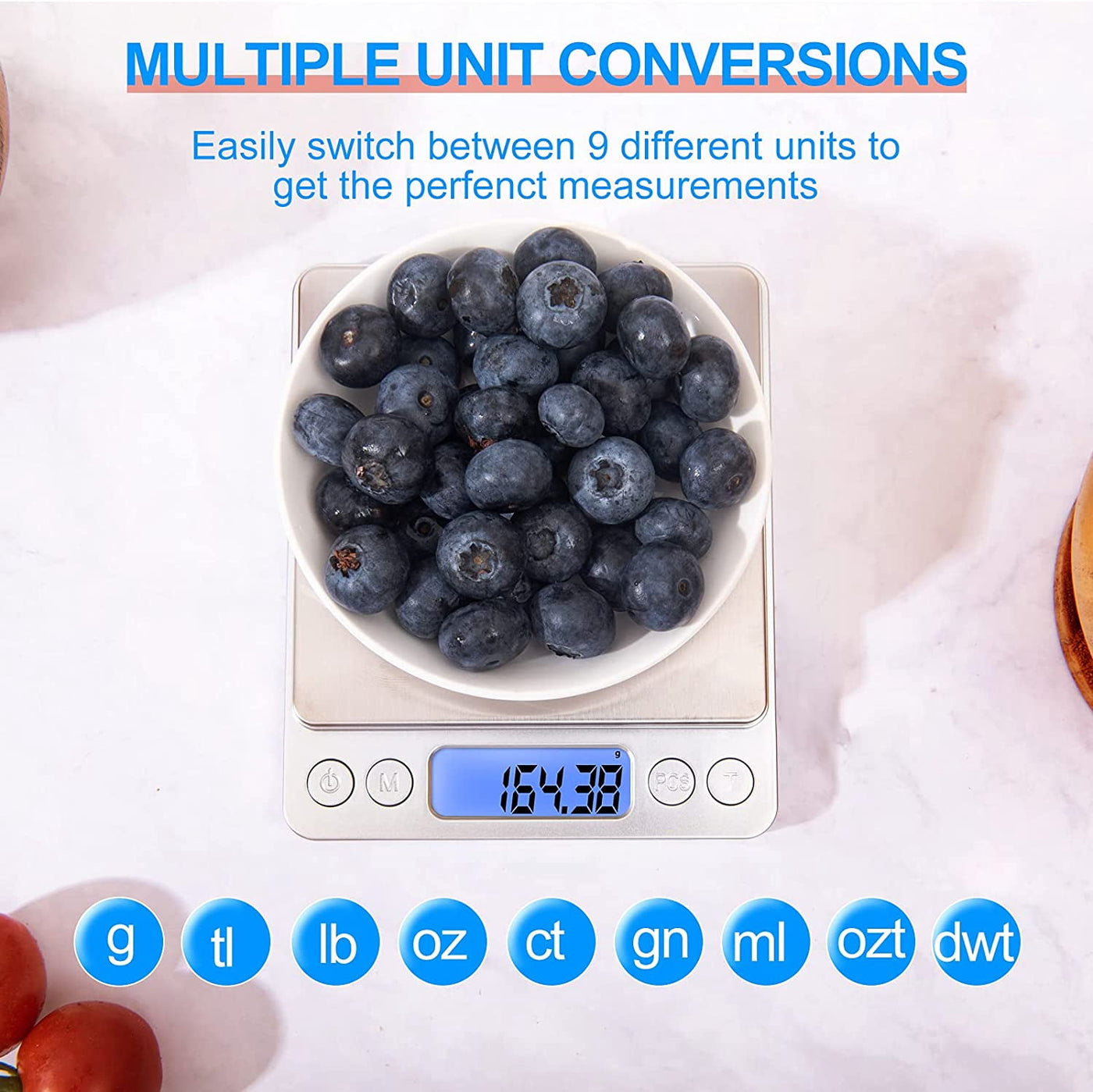 Gram Scale Small Digital Food Scale, 500g By 0.01Gram/0.001Ounce, Accurate Weighting, Multifunction Kitchen Scale for Jewelry/Baking/Soap, 9 Units