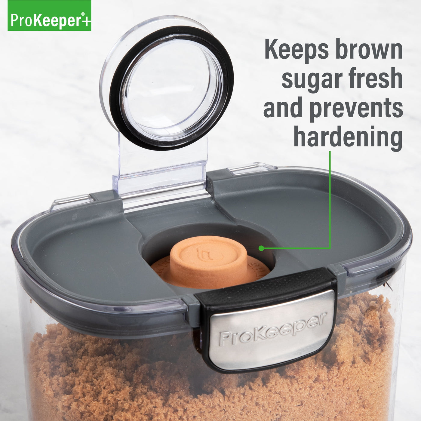 Brown Sugar + Airtight Container with Terra Cotta Stone for Food Storage, Made for Pantry Organization and Food Storage