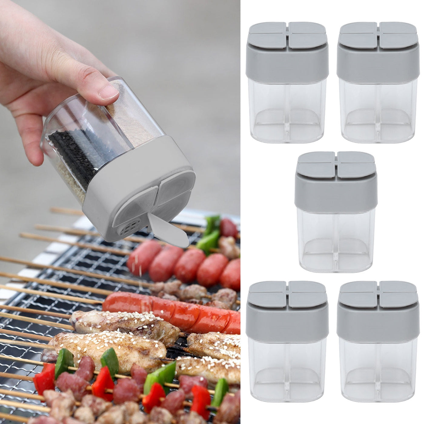 M Buder 5-Piece 4 in 1 Spice Container Set Seasoning Shaker Dispenser with Sealed Lids Space Saving Organizer Storage Box for Home Kitchen Restaurant