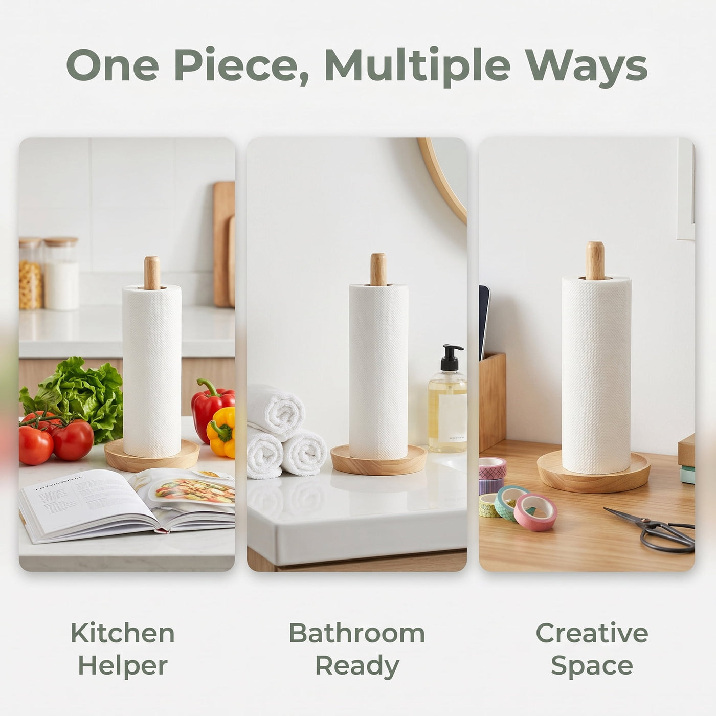 Paper Towel Holder Countertop Non-slip Base Wood Light Brown 12x5.9inch, for Drying Dishes, Wiping Counters and Everyday Kitchen Cleaning
