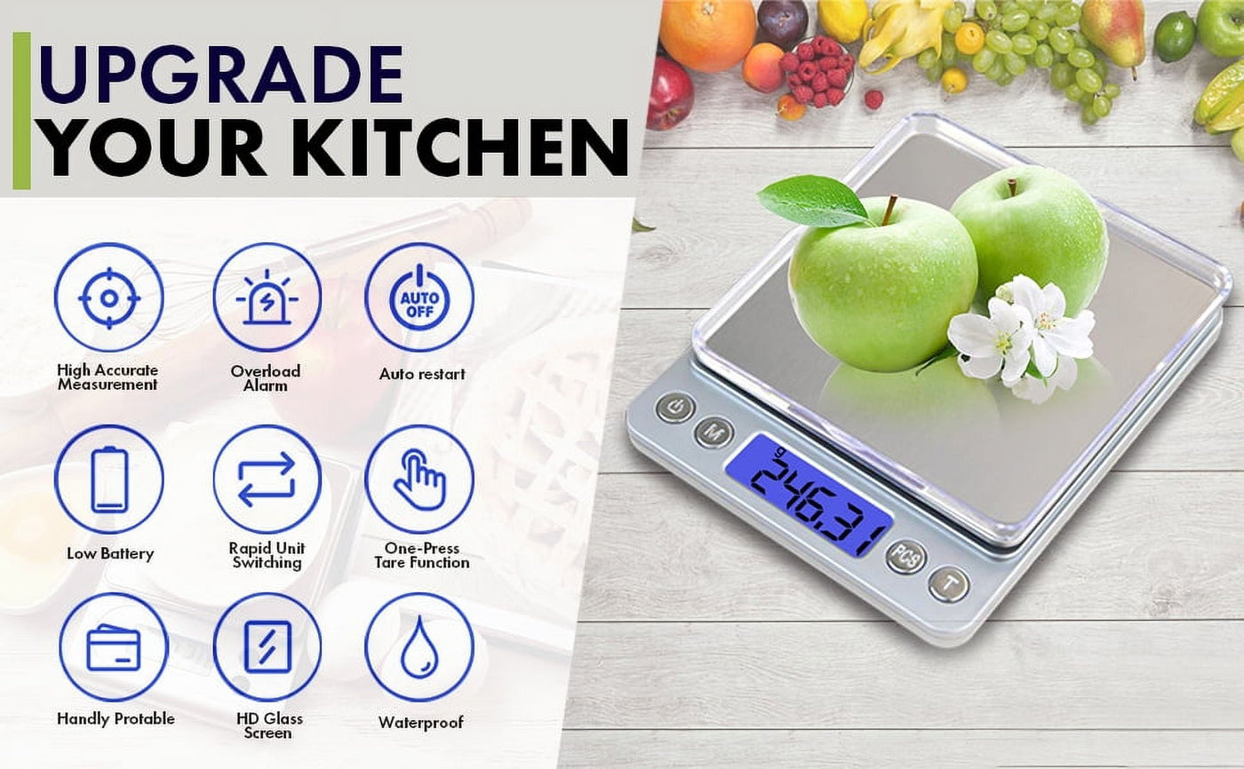 Digital Kitchen Food Scale, Tray, Battery Powered, Automatic Shut-off, Digital Display, for Accurate Kitchen, Food and Portion Weighing