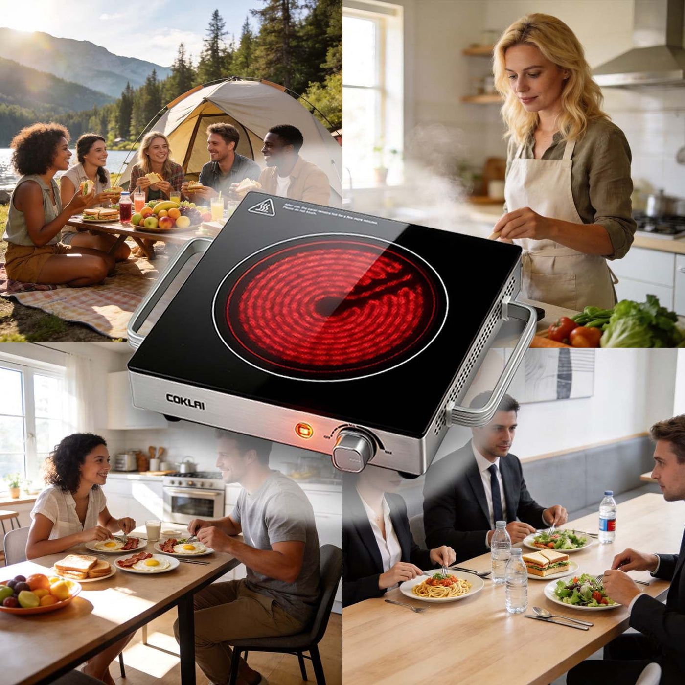 Glass Electric Hot Plate, Portable Single Burner with Adjustable Temperature, Easy-clean Surface, Compact Cooktop for Kitchen, Dorm, RV and Camping