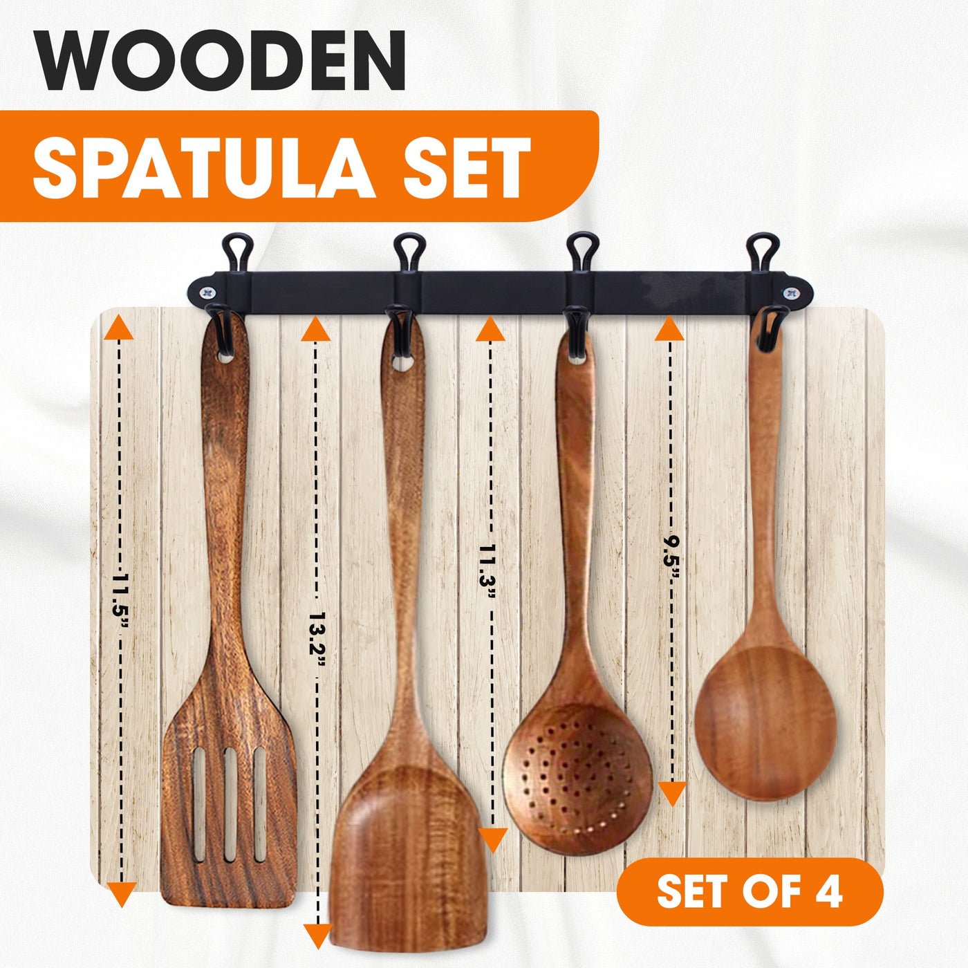Premium Teak Wood Spatula Set Â€“ Handcrafted 4-Piece Kitchen Utensil Set, for Cooking, Mixing, Serving and Nonstick Cookware