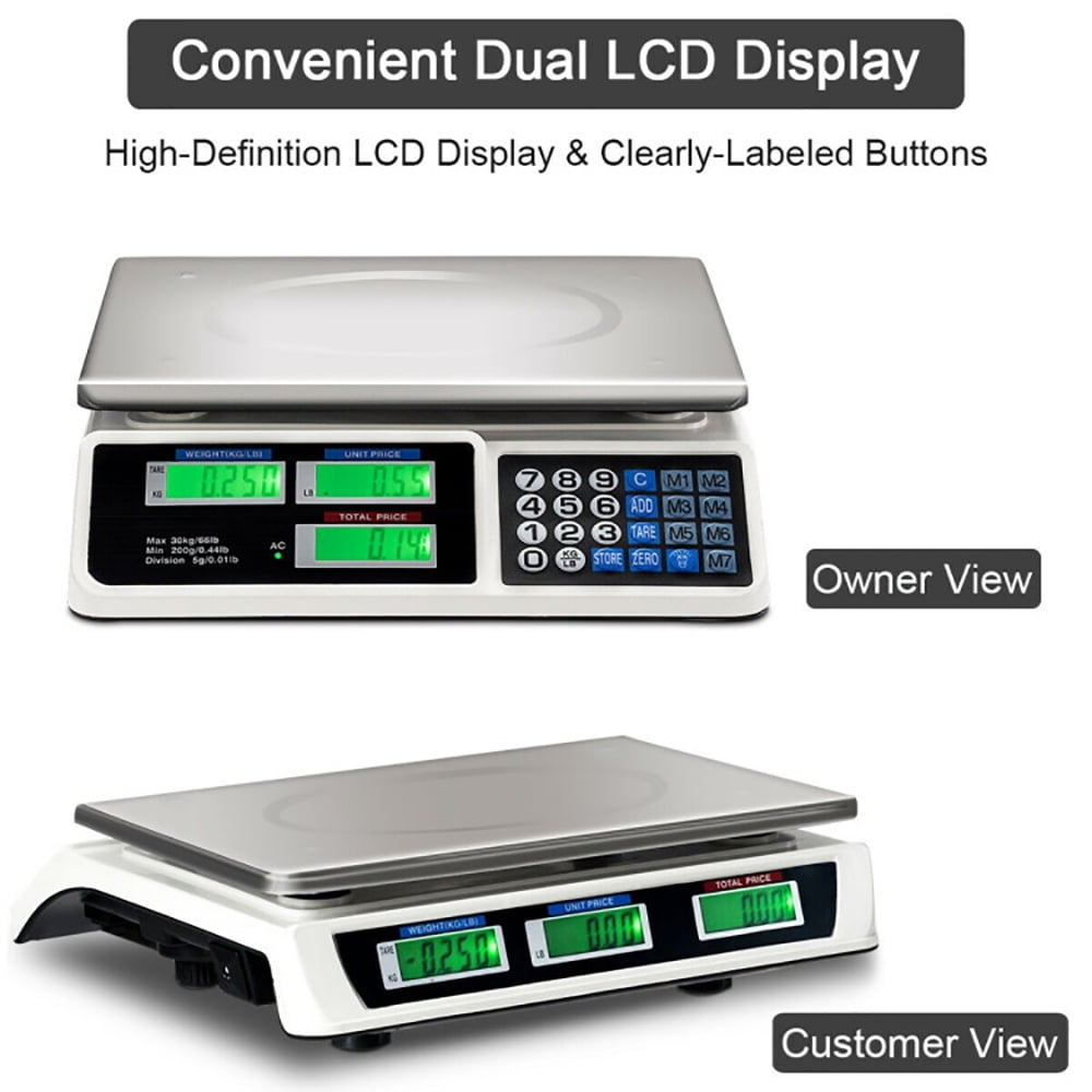 66 Lbs Electronic Price Computing Scale with LCD Screen Display, Commercial Food Meat Weight Scale, for Accurate Kitchen, Food and Portion Weighing