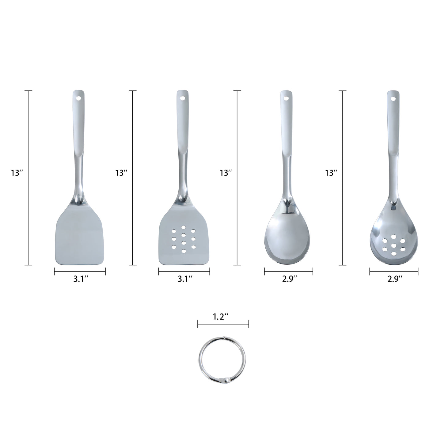 Stainless Steel 4-Piece Utensil Set: Includes Slotted Turner, Solid Turner, Spoon, and Slotted Spoon