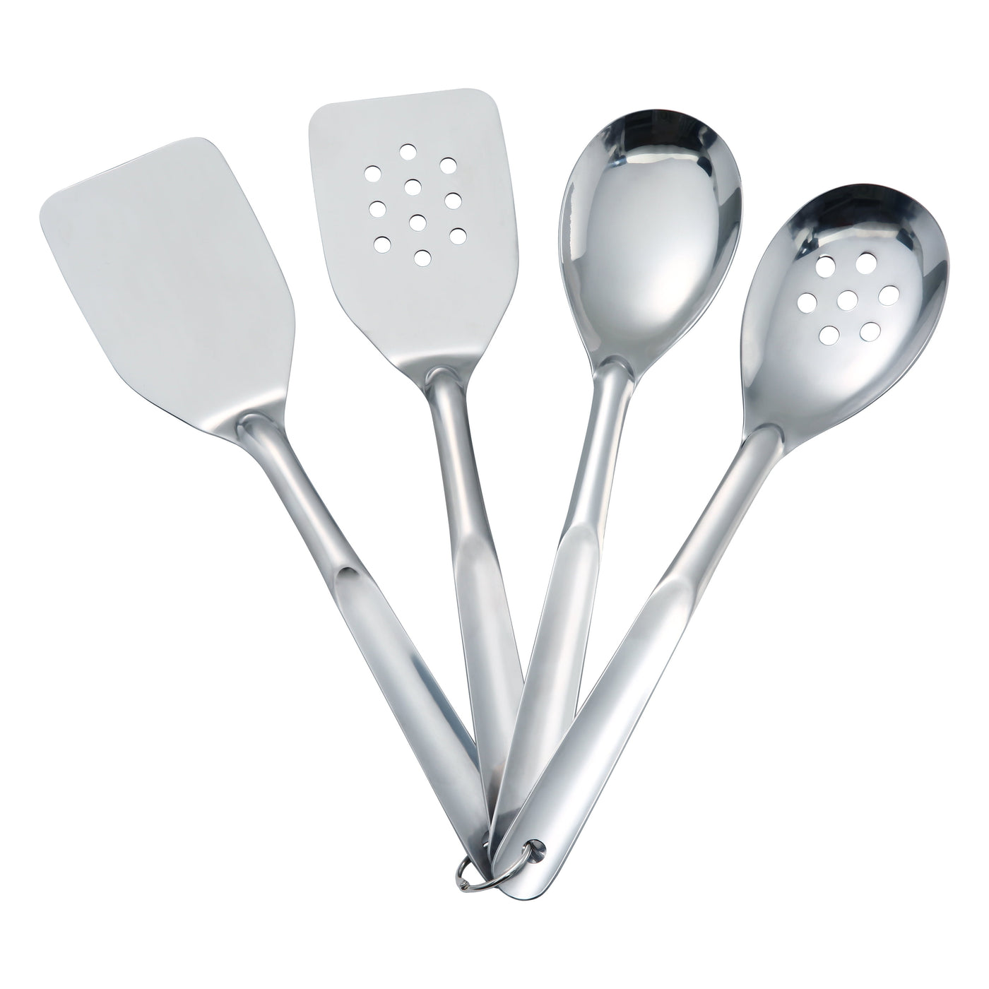 Stainless Steel 4-Piece Utensil Set: Includes Slotted Turner, Solid Turner, Spoon, and Slotted Spoon