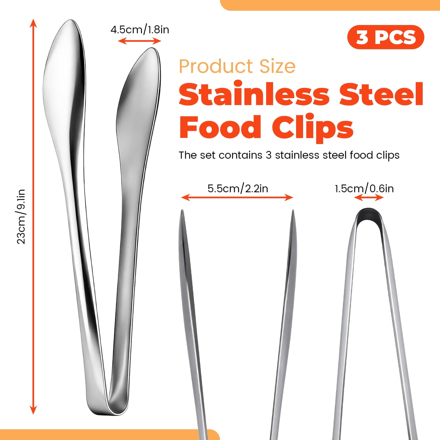 3-Pack Serving Tongs, 1.77 Inch X 9 Inch Polished Stainless Steel Kitchen Tongs for Food, Buffet, Appetizer, Cooking, Salad, Party and Ice