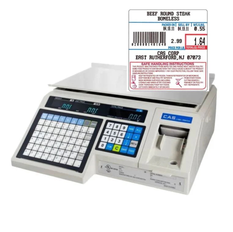 Cas Lp-1000n Scale with Label Printer, 30lb Capacity Ntep Certified Label Scale for Legal Trade, Features 54 Speed Keys and 4, 000 Plus