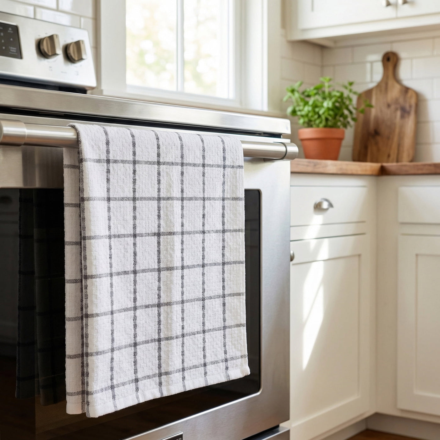 Classic Plaid 100% Cotton Quick Dry Kitchen Towels 4-Pack Grey 25" X 15", for Drying Dishes, Wiping Counters and Everyday Kitchen Cleaning