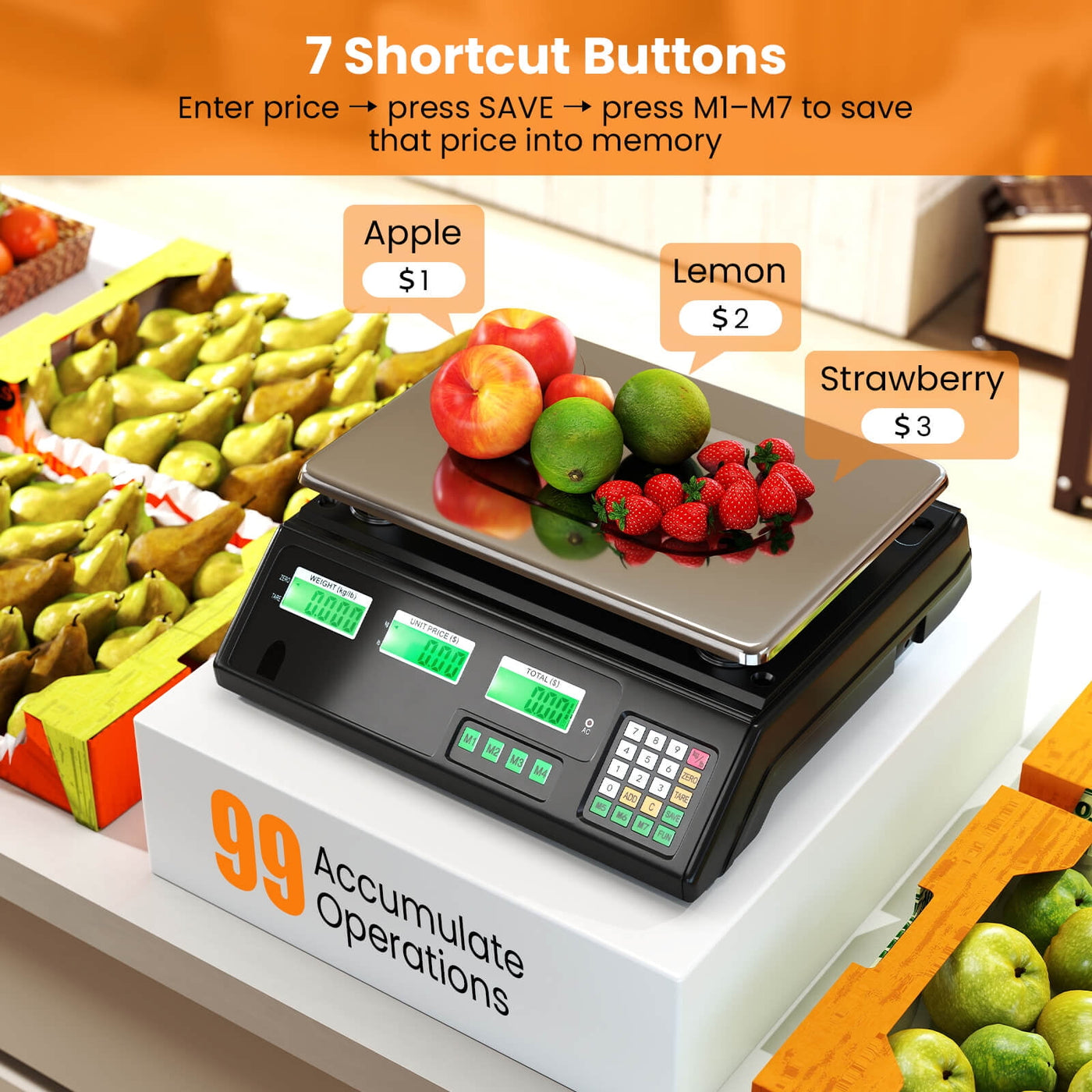 88lb Price Computing Scale with Counting Function, Stainless Steel Platform, for Accurate Kitchen, Food and Portion Weighing