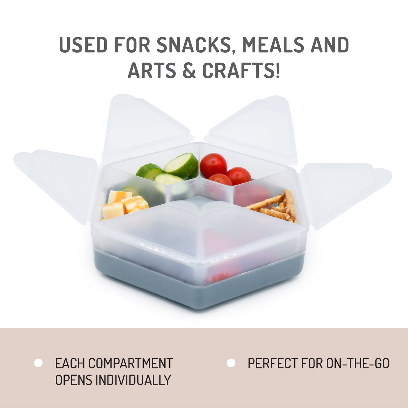Melii Hexagon Snackle Box, 6 Compartment Snack Container, Slate Blue, for Pantry Organization, Meal Prep and Dry Food Storage