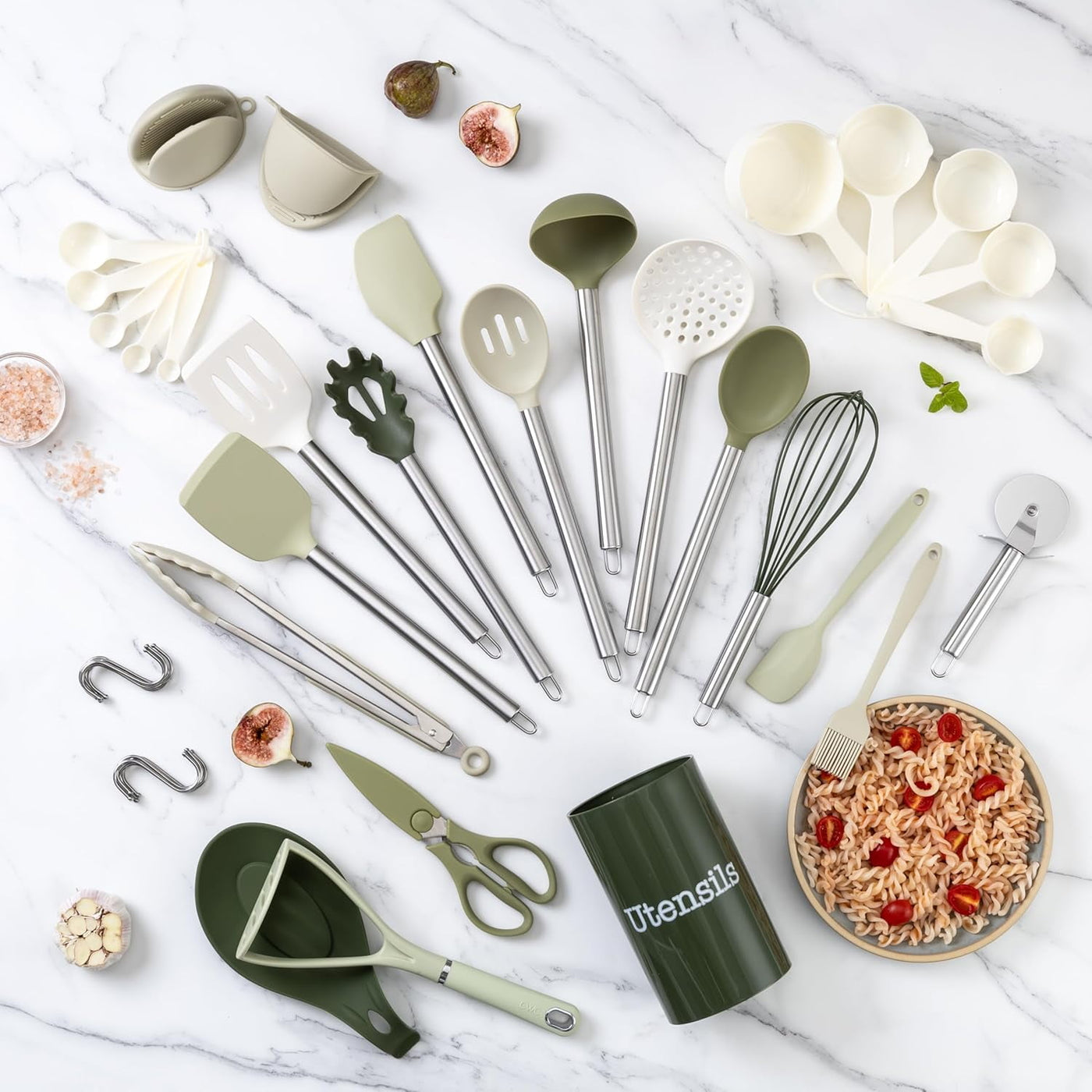 Cook with Color Silicone Cooking Utensils Set, Heat-resistant, Nonstick Kitchen Gadgets (38-piece), for Cooking, Mixing, Serving and Nonstick Cookware