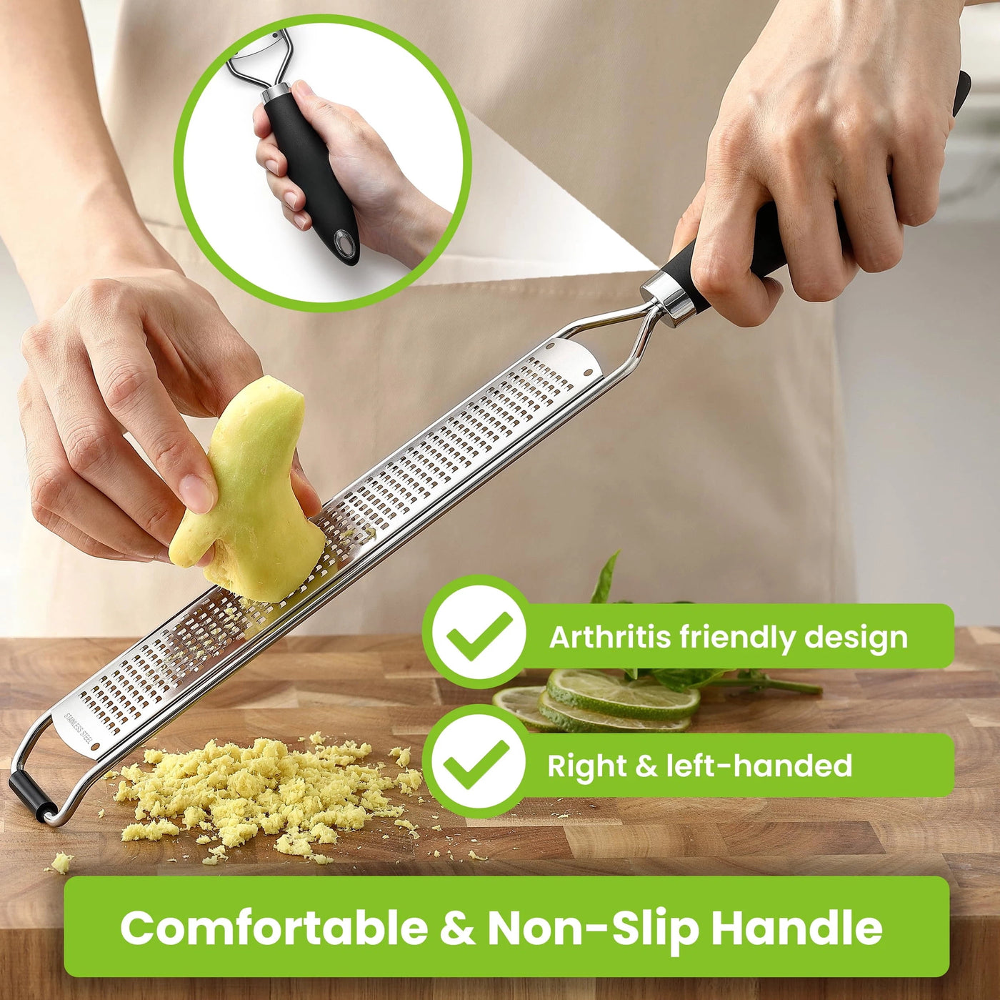 Stainless Steel Lemon Zester Grater with Handle, Garlic, Cheese, Parmesan, Nutmeg, Lime, Ginger Grater, Heavy Duty Kitchen Tool