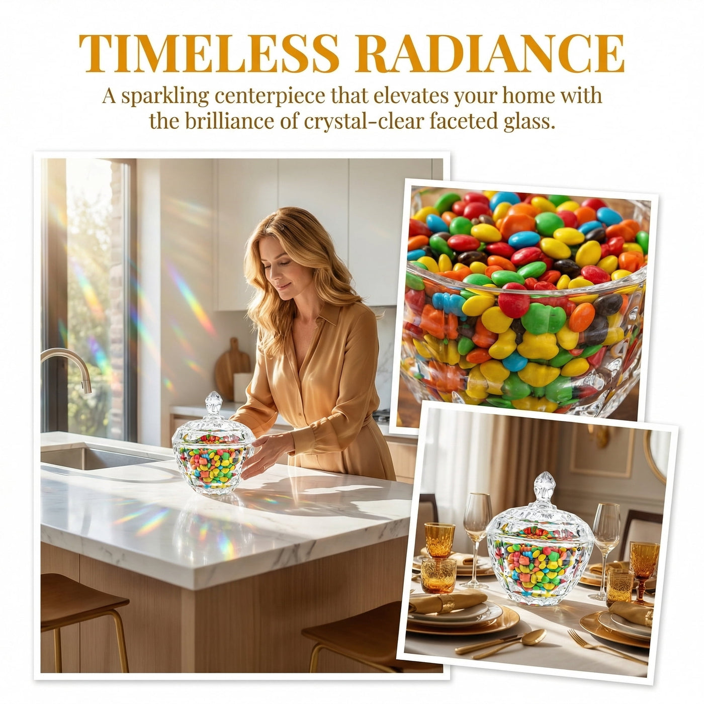 Glass Candy Dish with Lid Decorative Covered Food Storage Organization Clear Sugar Bowl Container Crystal Glass Candy Jar for Home Kitchen Party