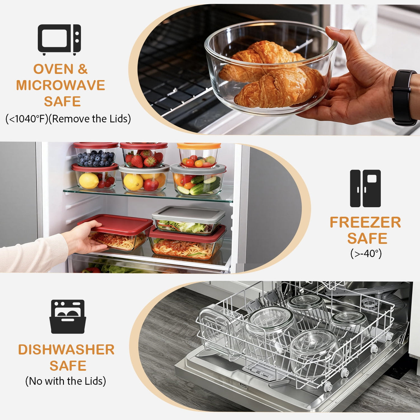 14-Piece Glass Food Storage Containers with Lids (7 Containers and 7 Lids), Stackable Meal Prep Lunch Boxes and Bowls, BPA-FREE Lids