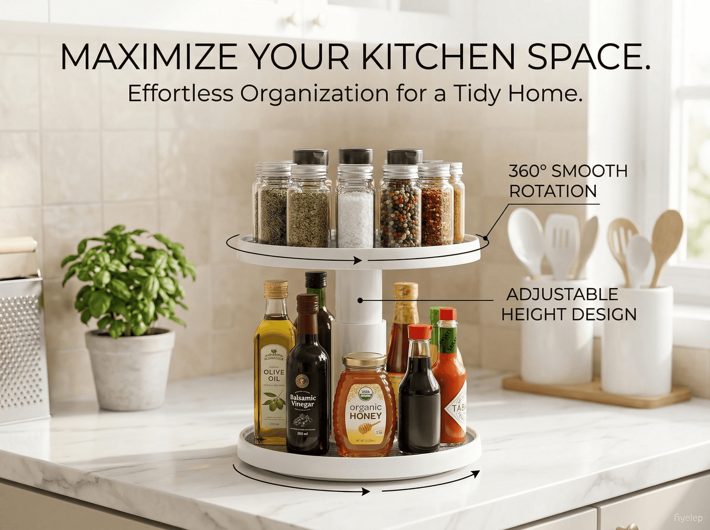 2 Tier Lazy Susan Turntable Organizer 10'' Rotating Spice Rack Organization for Cabinet, Kitchen, Pantry, Countertop, Bathroom, Vanity