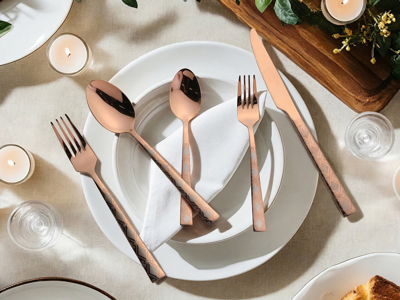 20-Piece Stainless Steel Flatware Set for 4 Vintage Cutlery Rose Gold, for Everyday Home Kitchen Cooking, Storage and Organization
