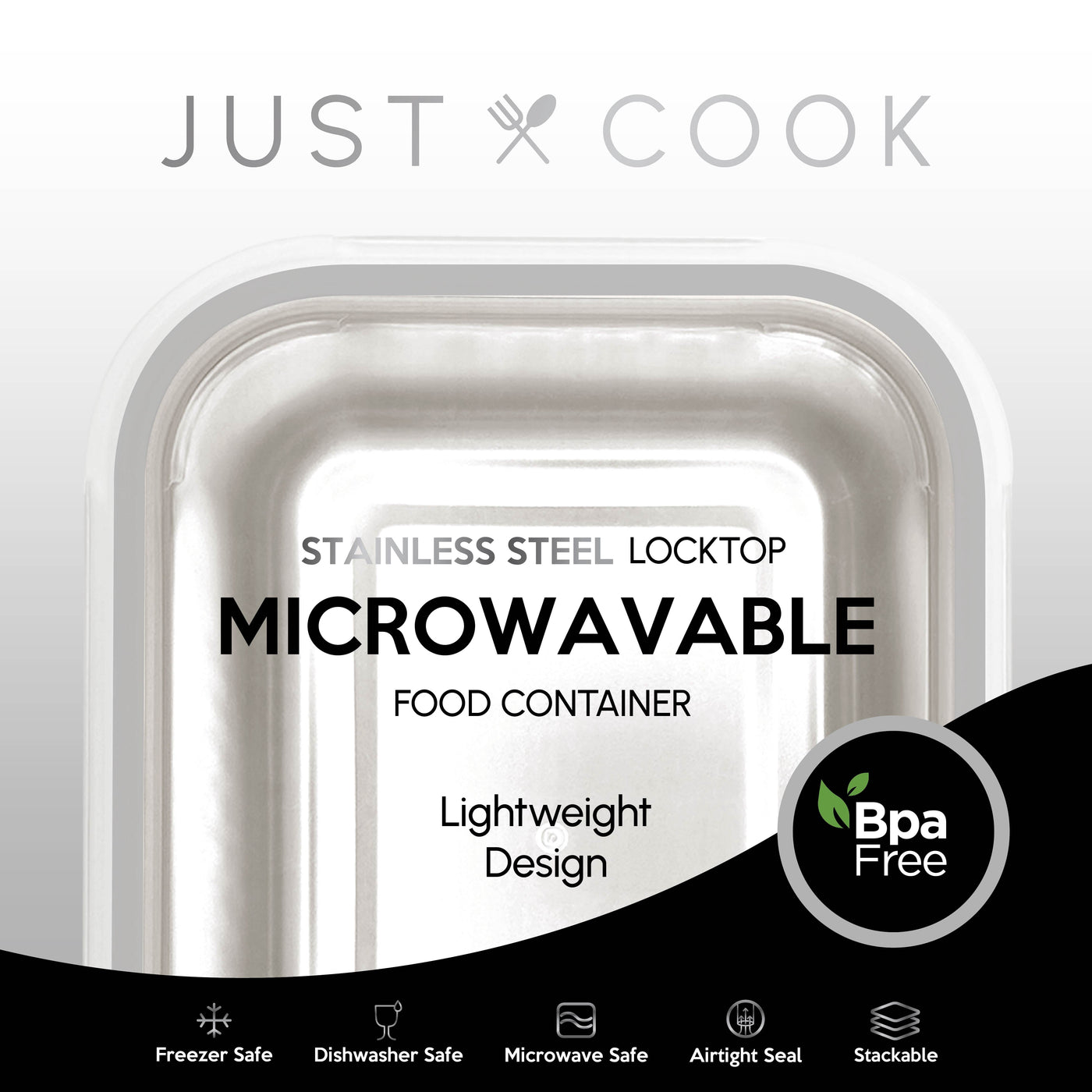 Just Cook Stainless Steel 54 Oz or 6.75 Cups Microwavable Food Storage Container for Meal Prep and Leftovers