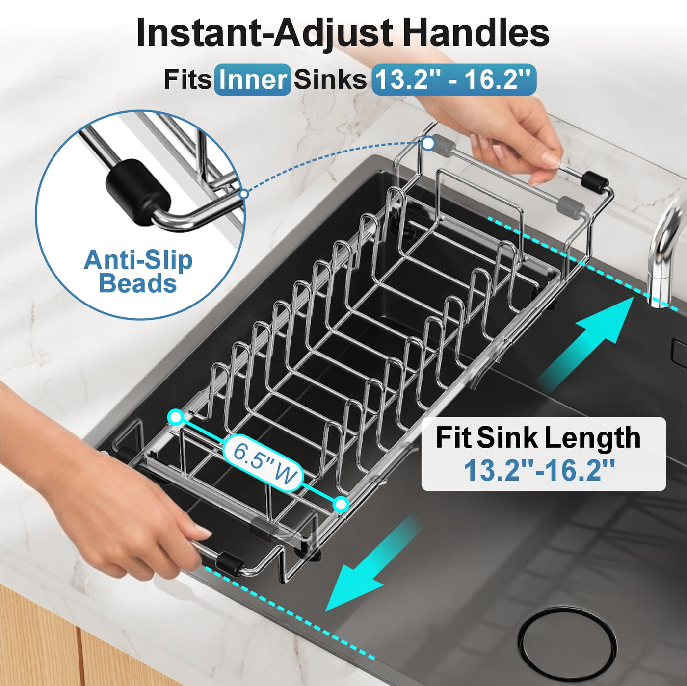 Small Dish Drying Rack for Counter or Over Sink, Stainless Steel Expandable Dish Drainer with Drain Board and 360° Swivel Drain Spout for Rv, Camper