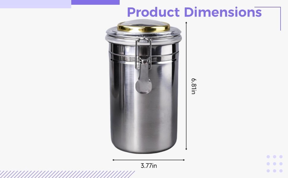 Stainless Steel Canister with Humidifier and Hygrometer, Airtight Food Storage Container, 6.8 in / 17.3 Cm High Coffee Bean Container