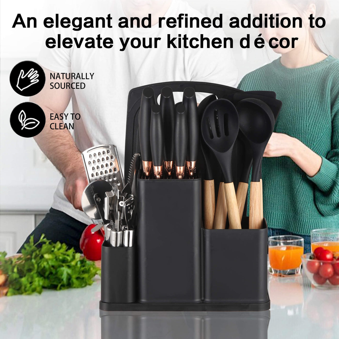 20-Piece Silicone Stainless Steel Cooking Utensils Set -multifunctional Kitchen Utensil Set, Black, for Cooking, Mixing, Serving and Nonstick Cookware