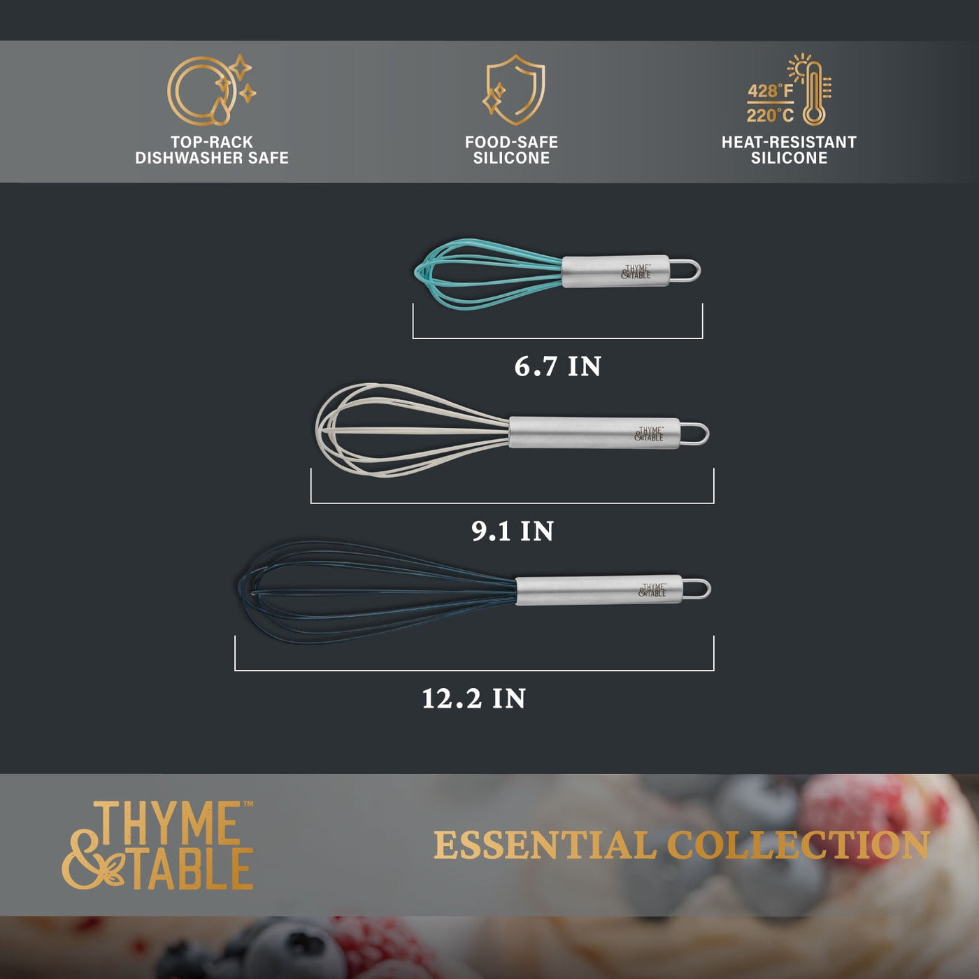 3-Piece Silicone Whisk Set, Multi Size, for Cooking, Mixing, Serving and Nonstick Cookware, Durable Design for Daily Home Use