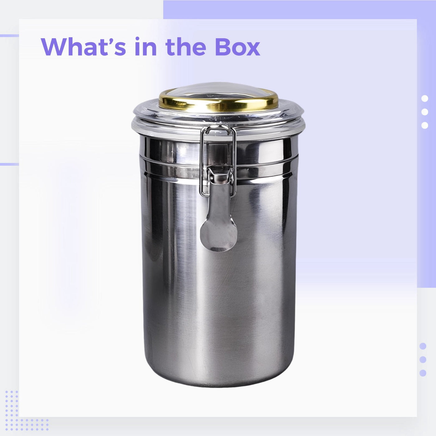 Stainless Steel Canister with Humidifier and Hygrometer, Airtight Food Storage Container, 6.8 in / 17.3 Cm High Coffee Bean Container
