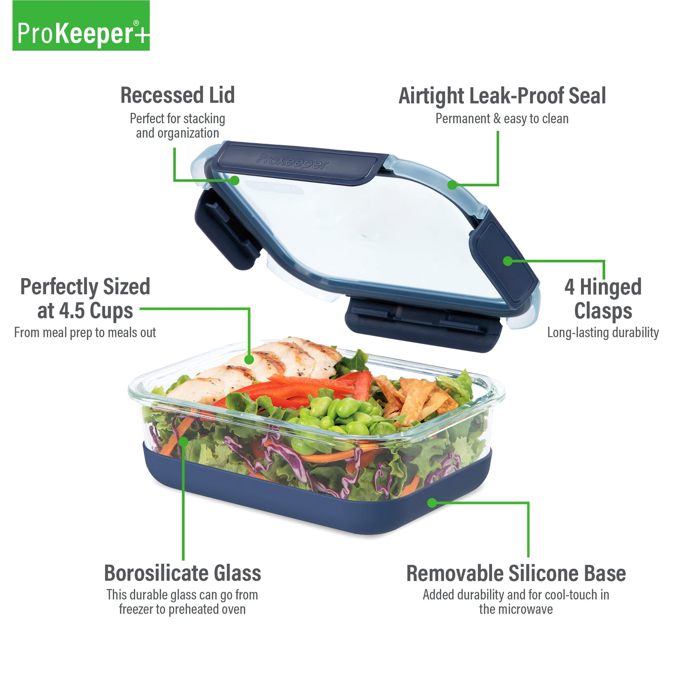 + 4.5 Cup Glass Food Storeage Container with Silicone Base, Designed to Help with Pantry Storage and Everyday Organization