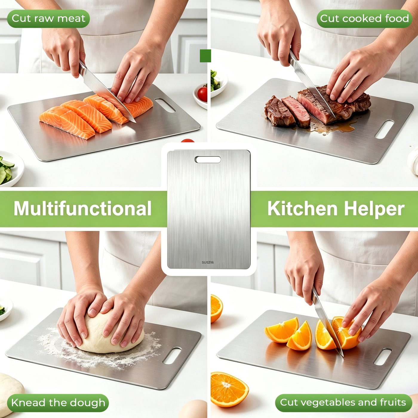 M Buder Stainless Steel Cutting Board, 11”X15.35” Double Sided Cutting Board for Kitchen, Metal Cutting Board for Meat, Fruits, Vegetables