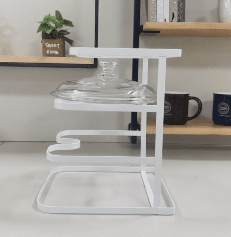 Metal Pot Lid Organizer Rack, U-shape Pan Lid Holder for Kitchen Cabinet, Countertop or Pantry Storage, White