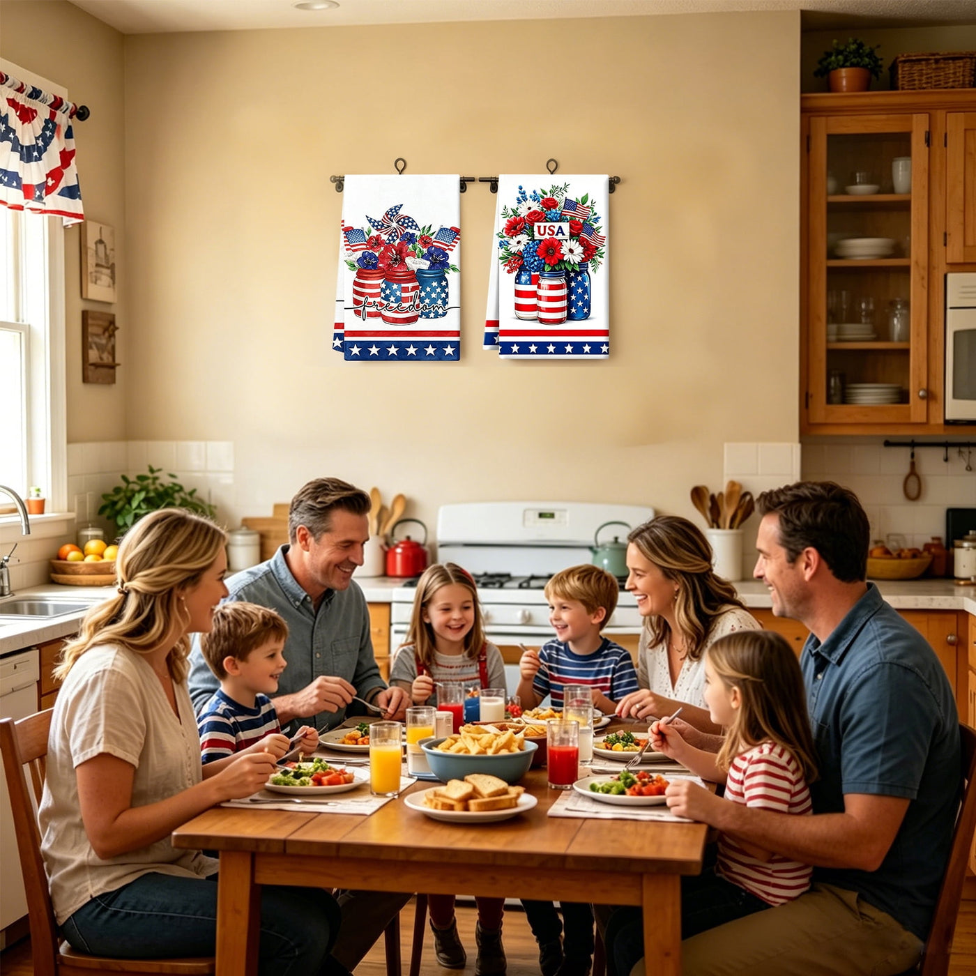 4-Piece 4th of July Patriotic Kitchen Towel, 16" X 24" American Flag Stars Kitchen Dish Towels, Red White Blue Absorbent Hand Towel for Independence