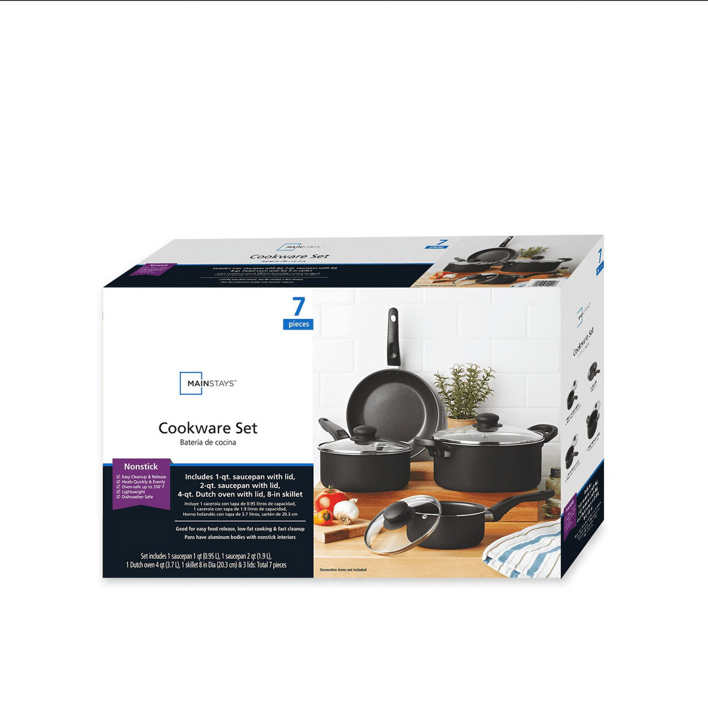 7-Piece Nonstick Aluminium, Pots and Pans Cookware Set, Black, for Frying, Boiling and Everyday Home Cooking