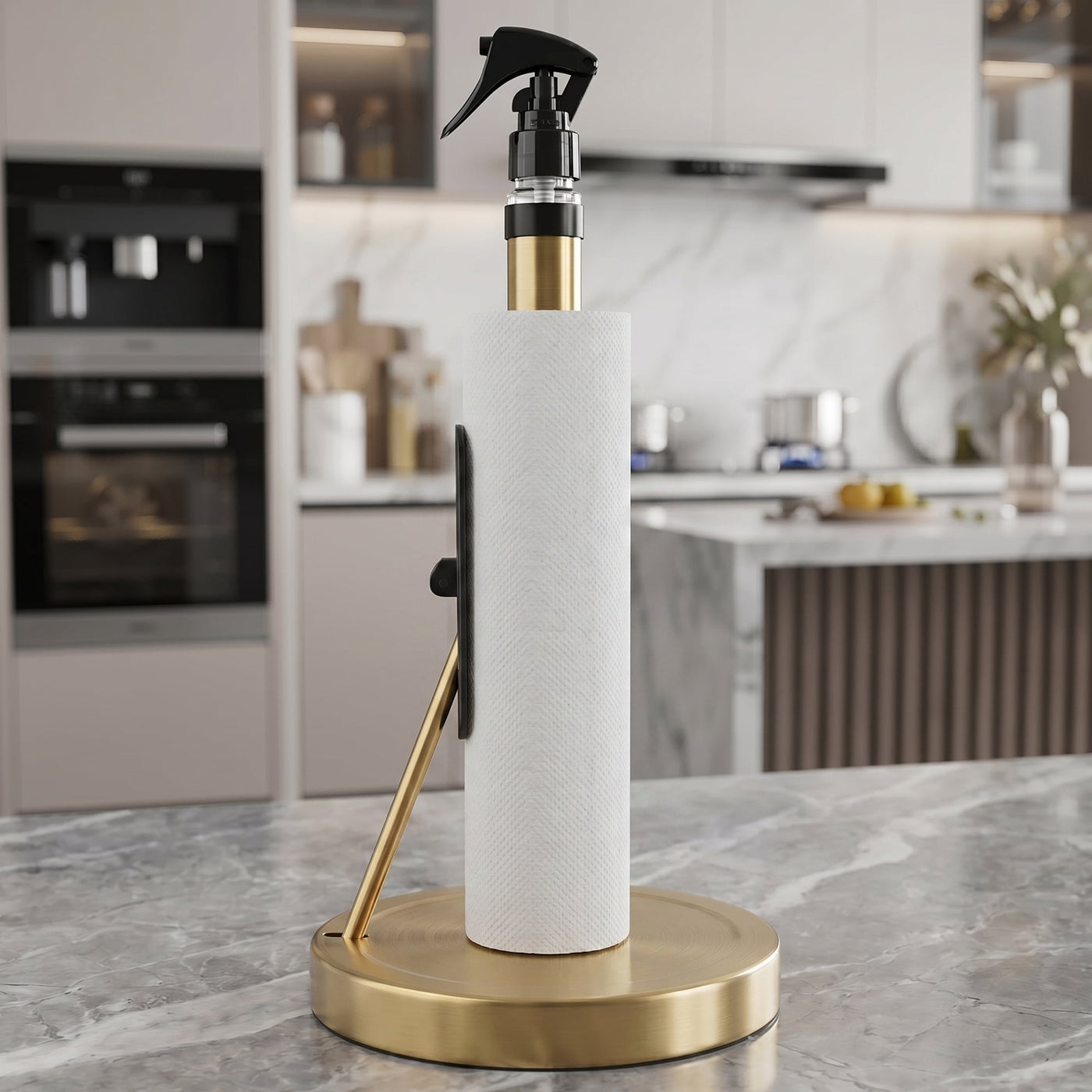 Countertop Base Stainless Steel Paper Towel Holder Gold 14.4x7.1inch, for Drying Dishes, Wiping Counters and Everyday Kitchen Cleaning