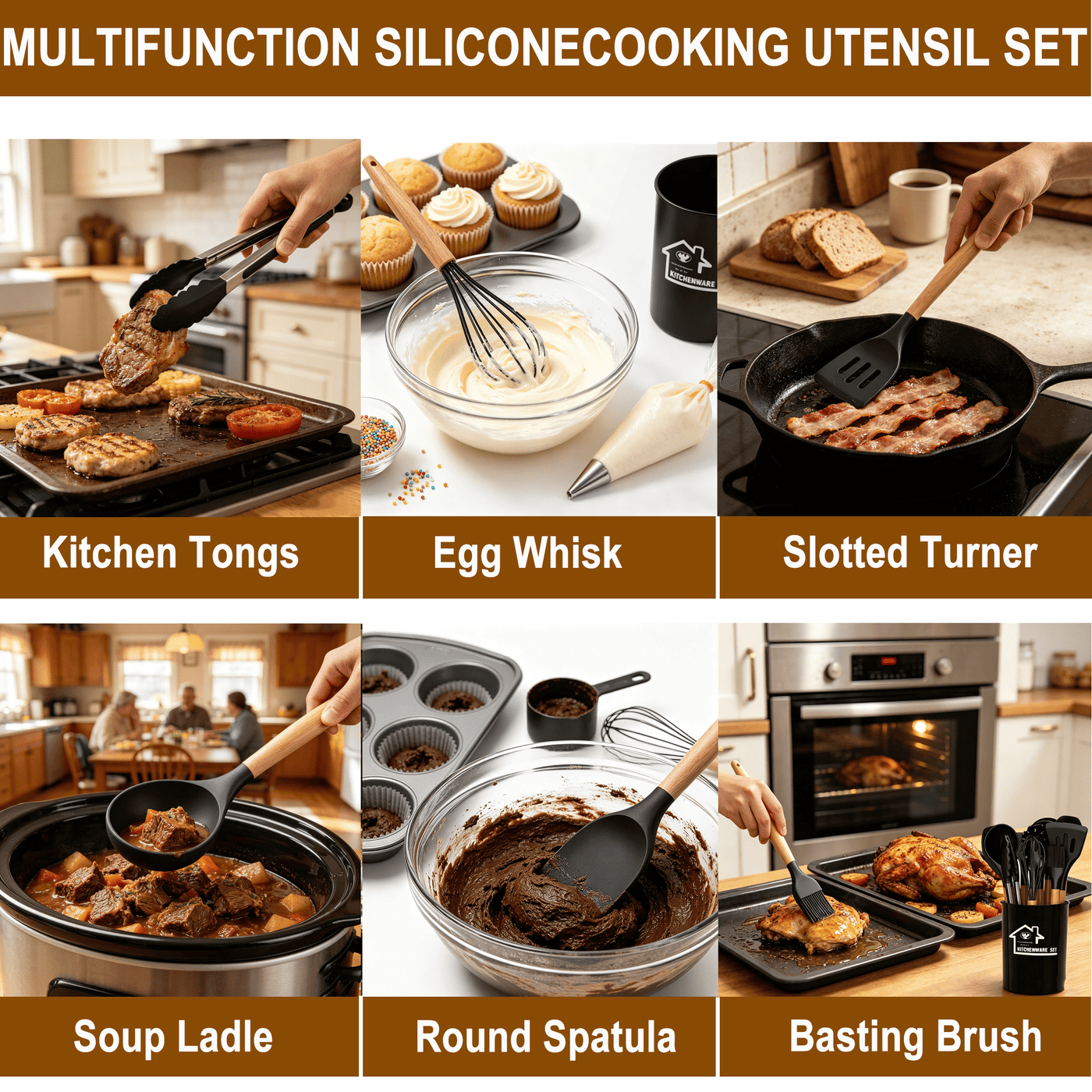 Silicone Cooking Utensils Set, 12-Piece Silicone Kitchen Utensils for Nonstick Cookware, 446°F Heat Resistant