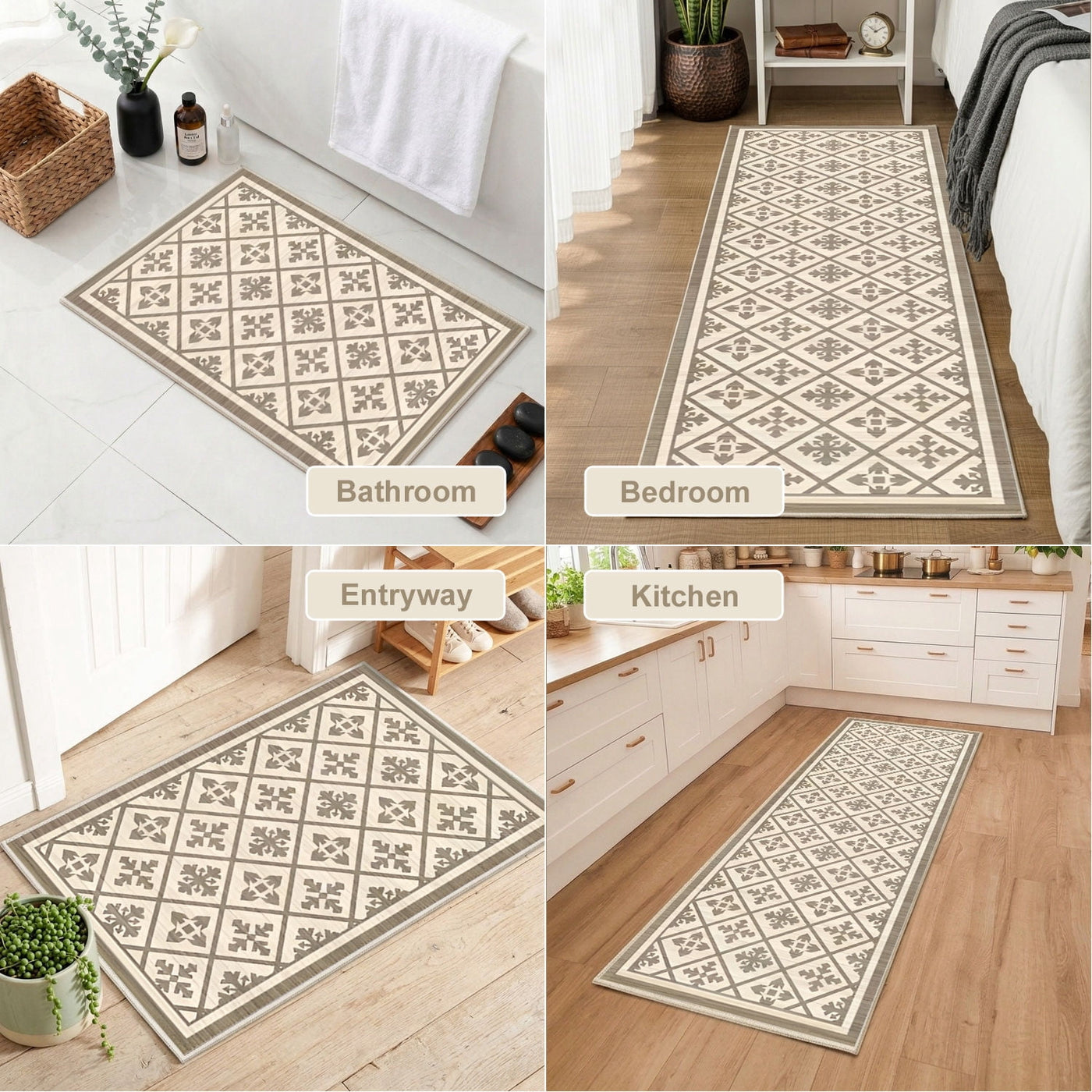 Kitchen Rug Sets, 3-Piece Kitchen Rug with Non-slip Baking for Kitchen Floor Comfort Standing, Rugs Mat with 20"x32"+20"x47"+20"x59"