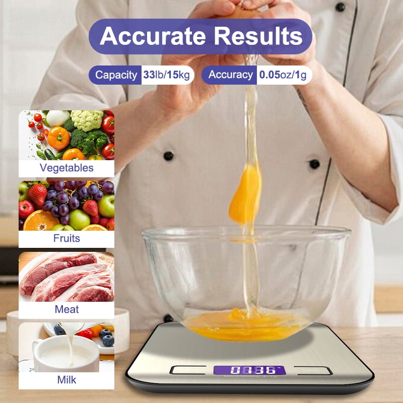 Food Scale for Kitchen, 22lb/10kg Digital Food Kitchen Scale Stainless Steel with 5 Units, LCD Display Digital Scales for Coffee, Baking, Cooking
