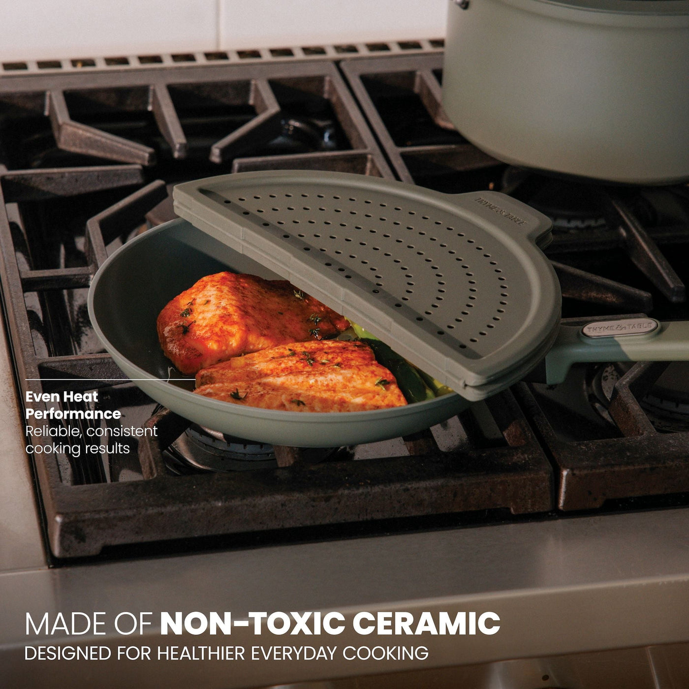 12.5" Ceramic Nonstick Fry Pan Granite Collection, Moss, for Everyday Home Kitchen Cooking, Storage and Organization
