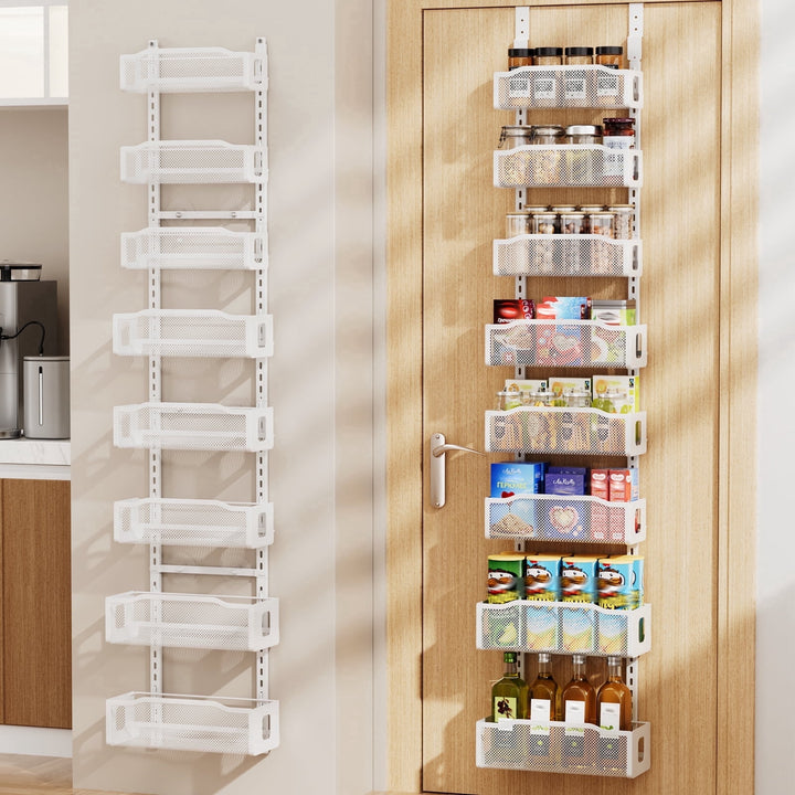 8-Tier Over The Door Pantry Organizer, Delamu Heavy-duty Metal with 8 Baskets, Hanging Storage and Organization for Kitchen, Spice Rack 12in Width