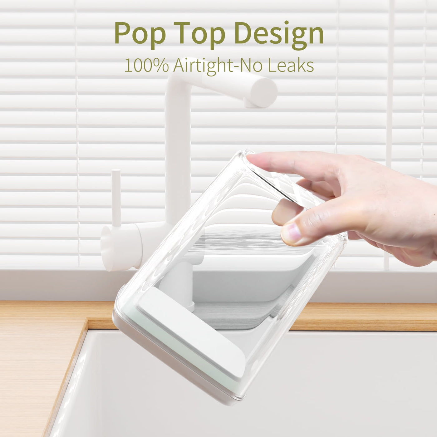 Airtight Pop Up Container: 3-Pack 1.2 QT Food Storage Container with Lid, Stackable Kitchen Storage Container for Cereal, Snack, Sugar, Coffee