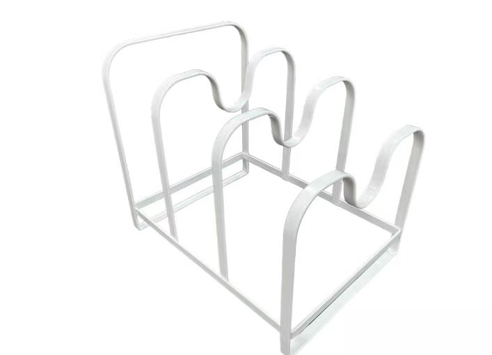 Metal Pot Lid Organizer Rack, U-shape Pan Lid Holder for Kitchen Cabinet, Countertop or Pantry Storage, White