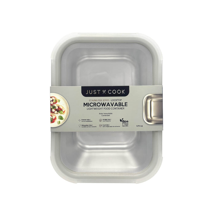 Just Cook Stainless Steel 54 Oz or 6.75 Cups Microwavable Food Storage Container for Meal Prep and Leftovers