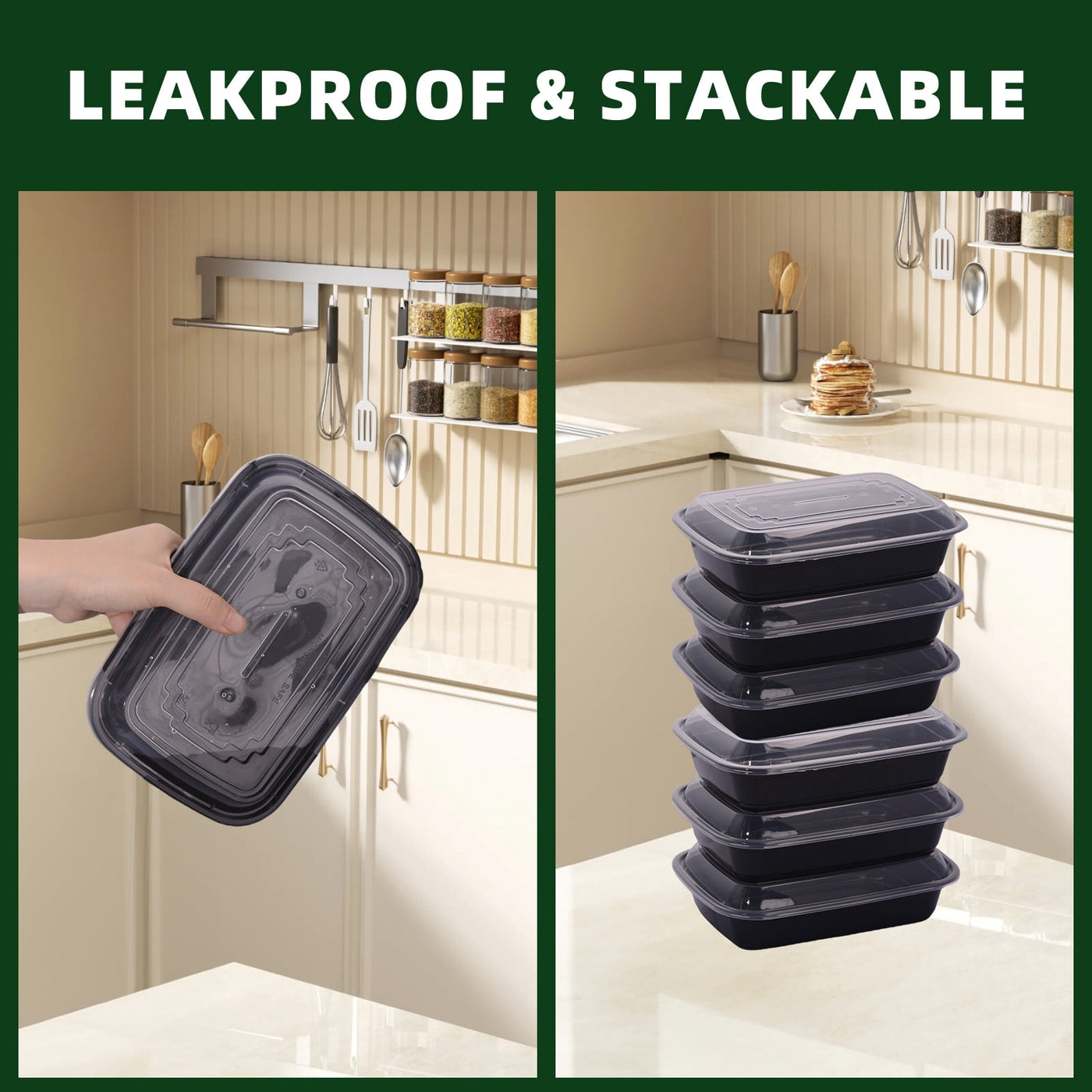 50 Packs Black Meal Prep Containers Reusable, Food Containers with Lids, to Go Container(24 Oz), for Pantry Organization