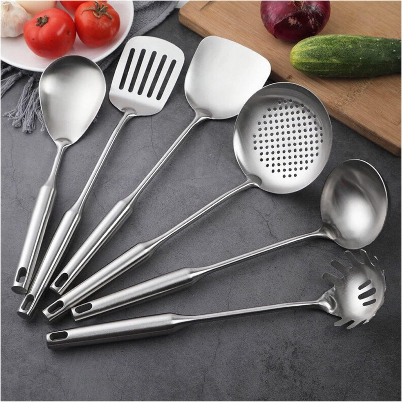 Kitchen Cooking Utensil Set, Stainless Steel Metal Kitchen Gadgets Heat Resistant Nonstick Kitchen Tools Dishwasher Safe