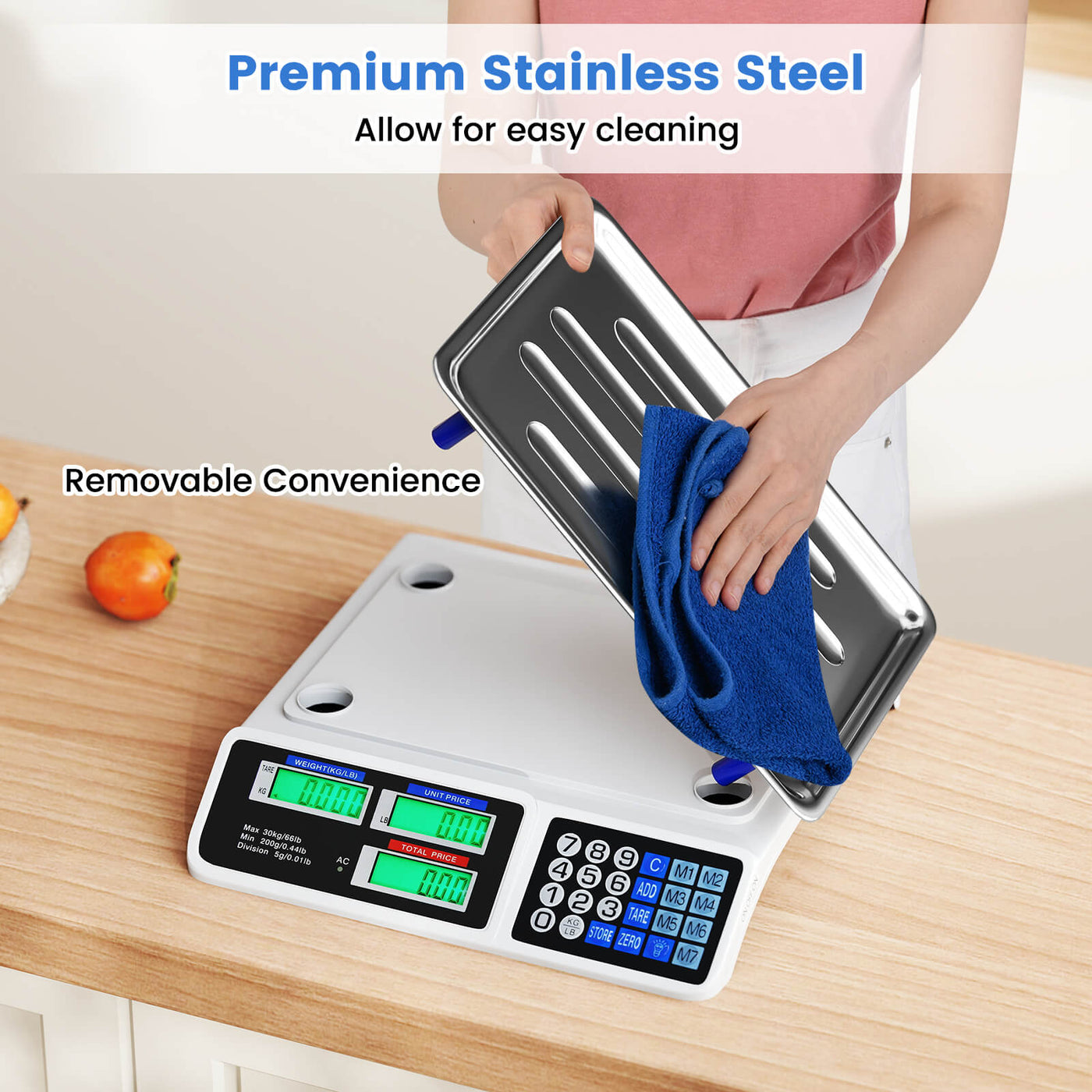 66lb Price Computing Scale with Dual LCD Displays and Rechargeable Battery, for Accurate Kitchen, Food and Portion Weighing