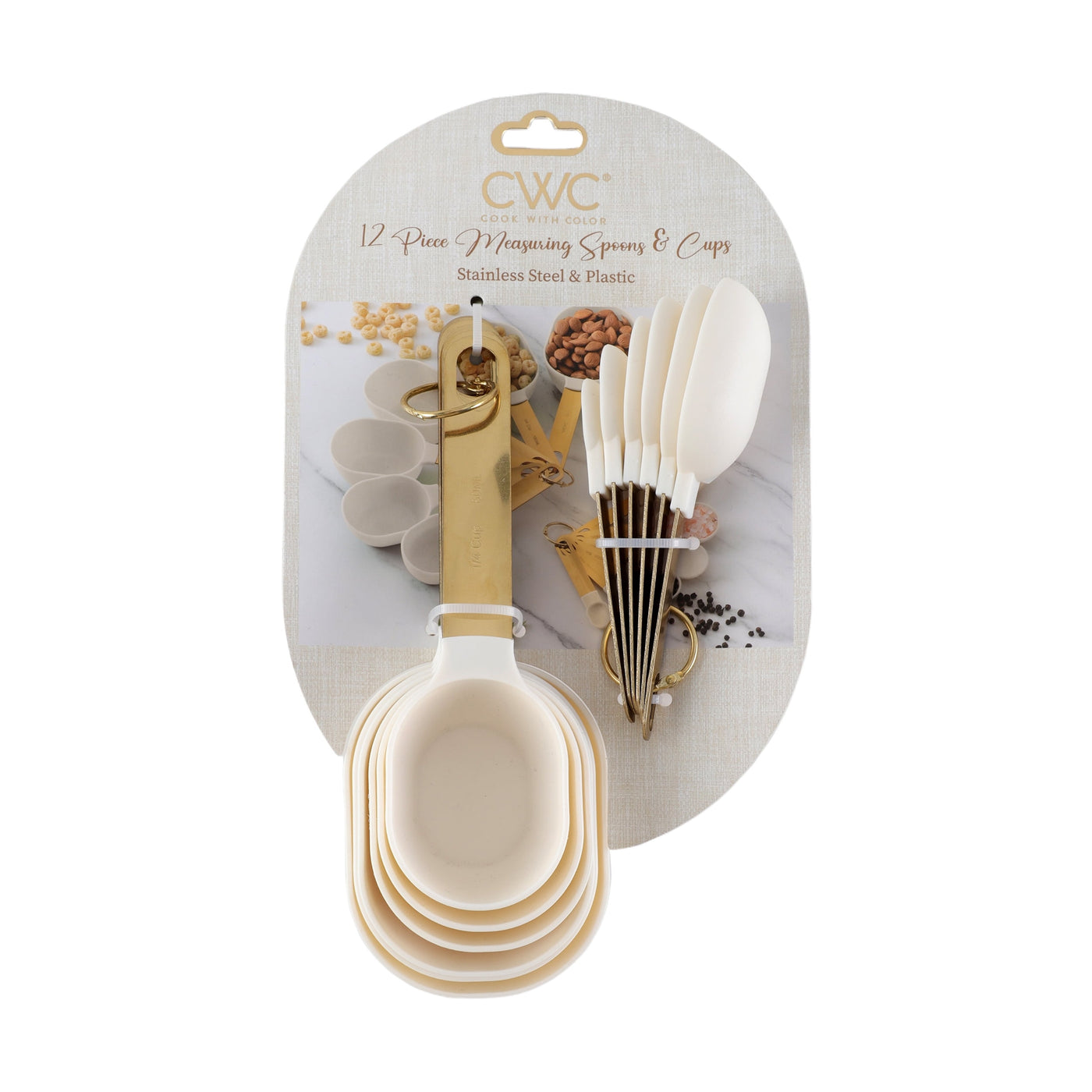 Cook with Color 12-Piece Measuring Cup and Spoon Combo Set, Essential Kitchen Utensils, Dishwasher Safe, White